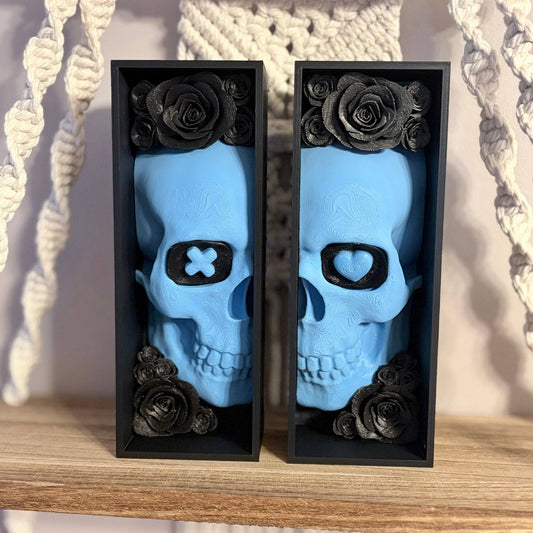 Blue Skull Sparkle Rose Book Nook