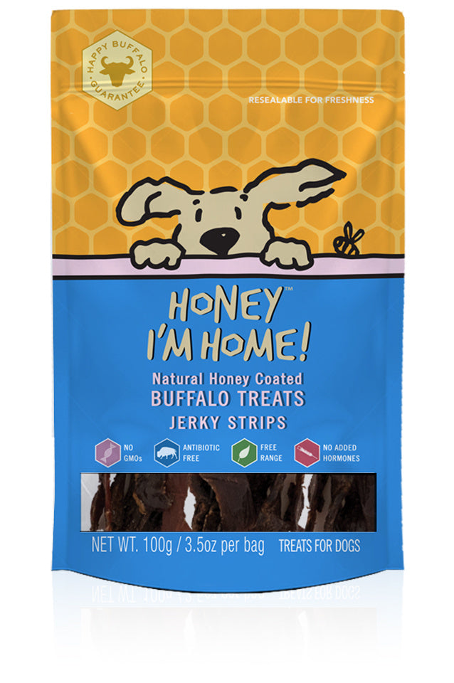 Honey I'm Home Buffalo Jerky Strips for Dogs, 3.5 oz