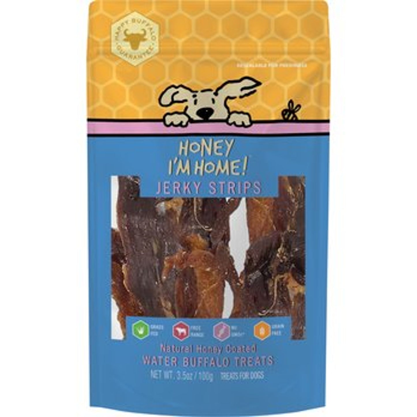 Honey I'm Home Buffalo Jerky Strips for Dogs, 3.5 oz