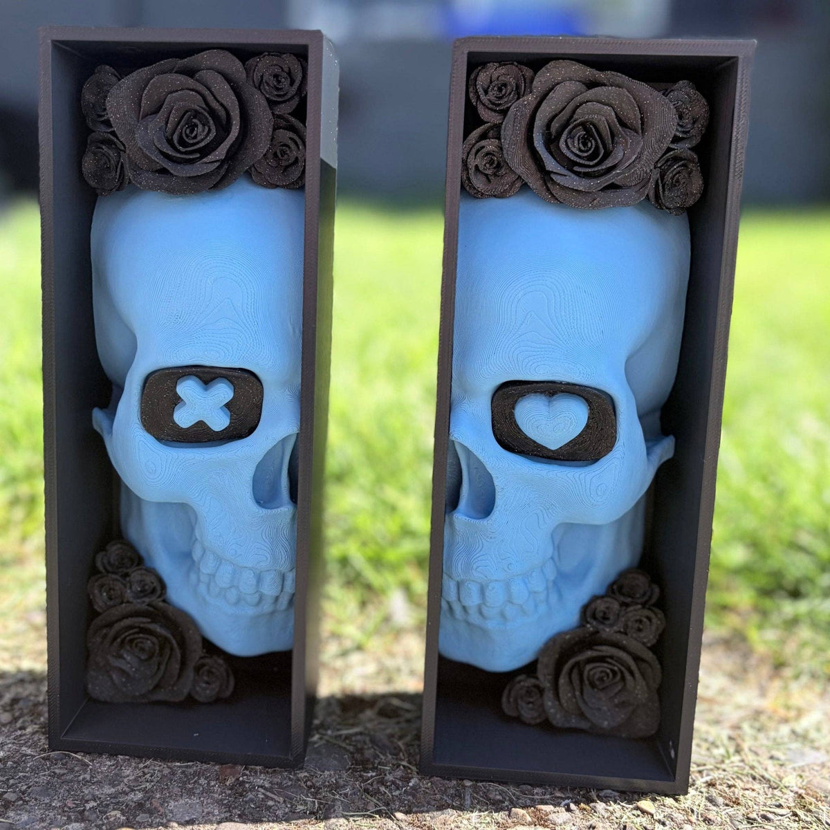 Blue Skull Sparkle Rose Book Nook