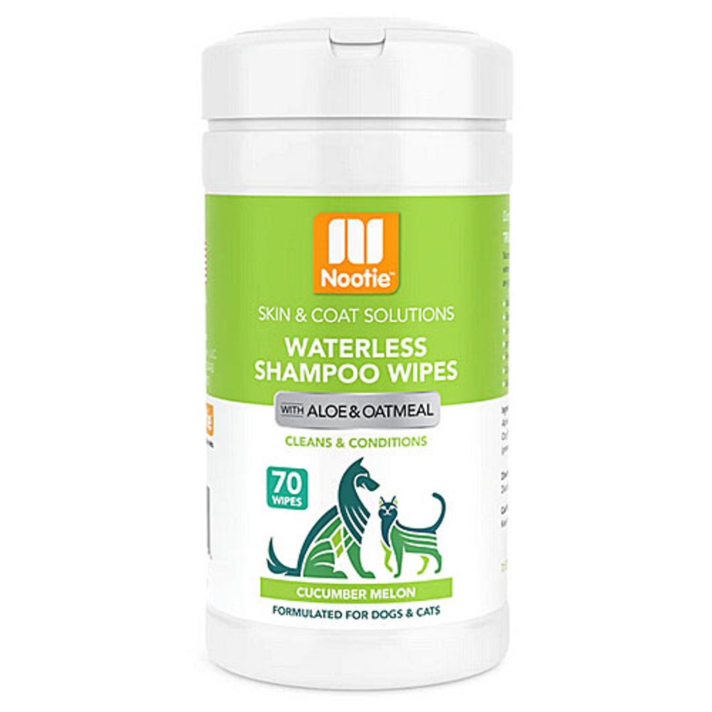 Nootie Dog Cat Waterless Shampoo Wipes, Cucumber Melon, 70-ct