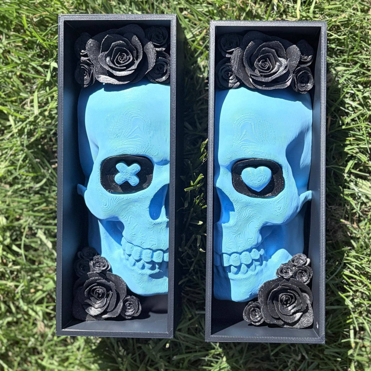 Blue Skull Sparkle Rose Book Nook