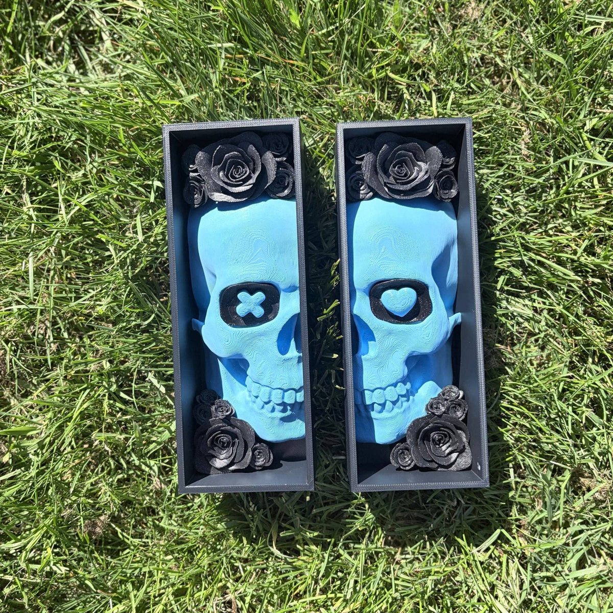 Blue Skull Sparkle Rose Book Nook